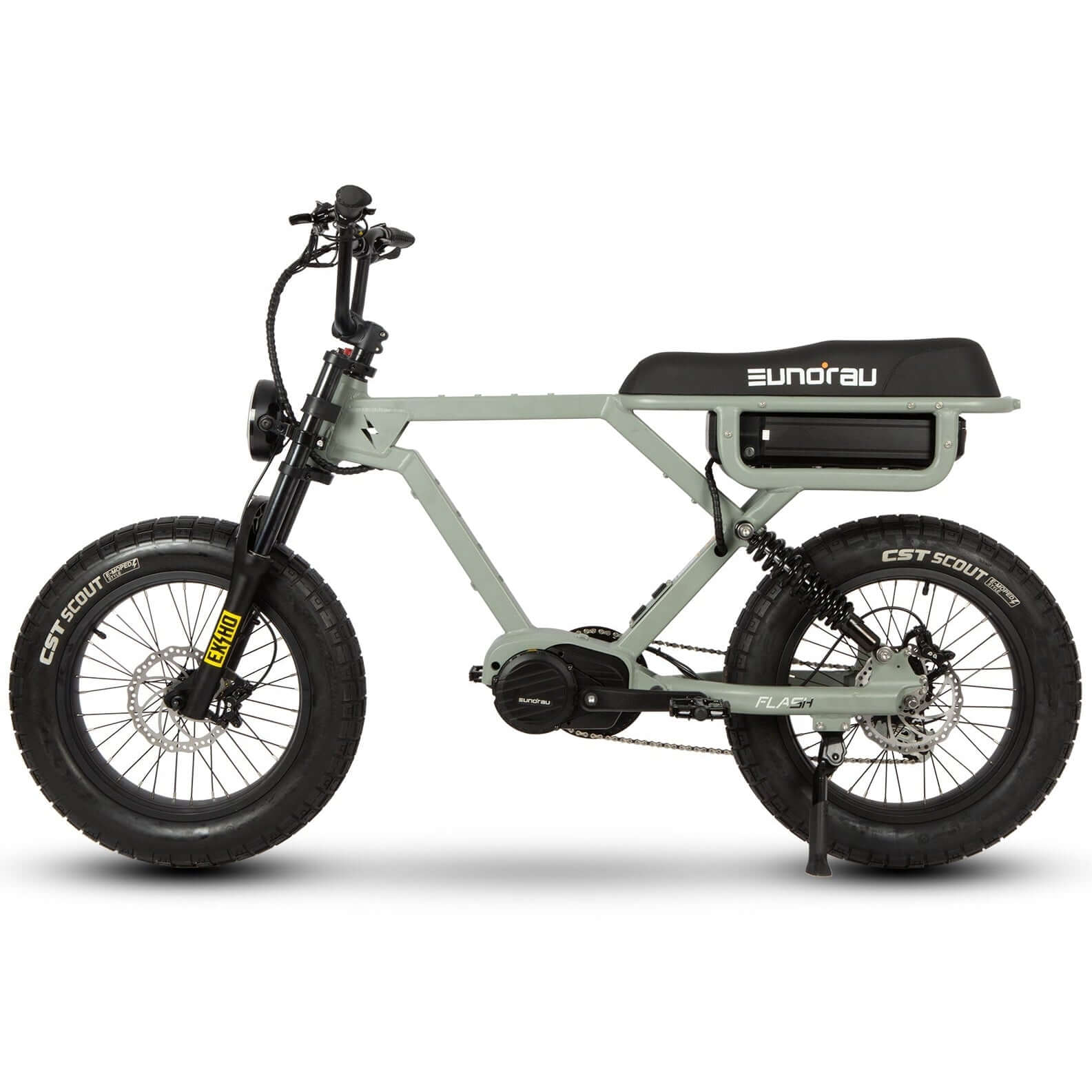 Electric bike with 'sundraw' branding on a white background