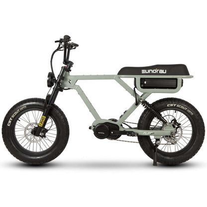 Electric bike with 'sundraw' branding on a white background