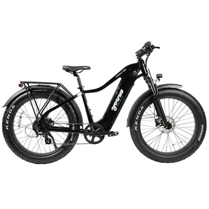 Black electric bike with Kenda tires on a white background