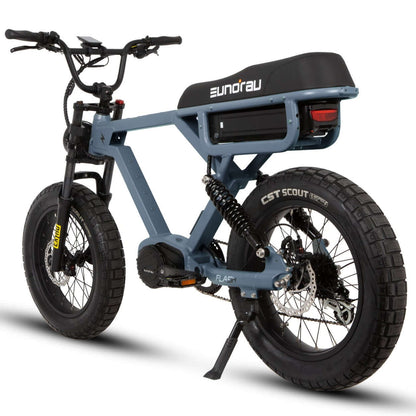 Blue electric bike with 'Bundru' branding on a white background