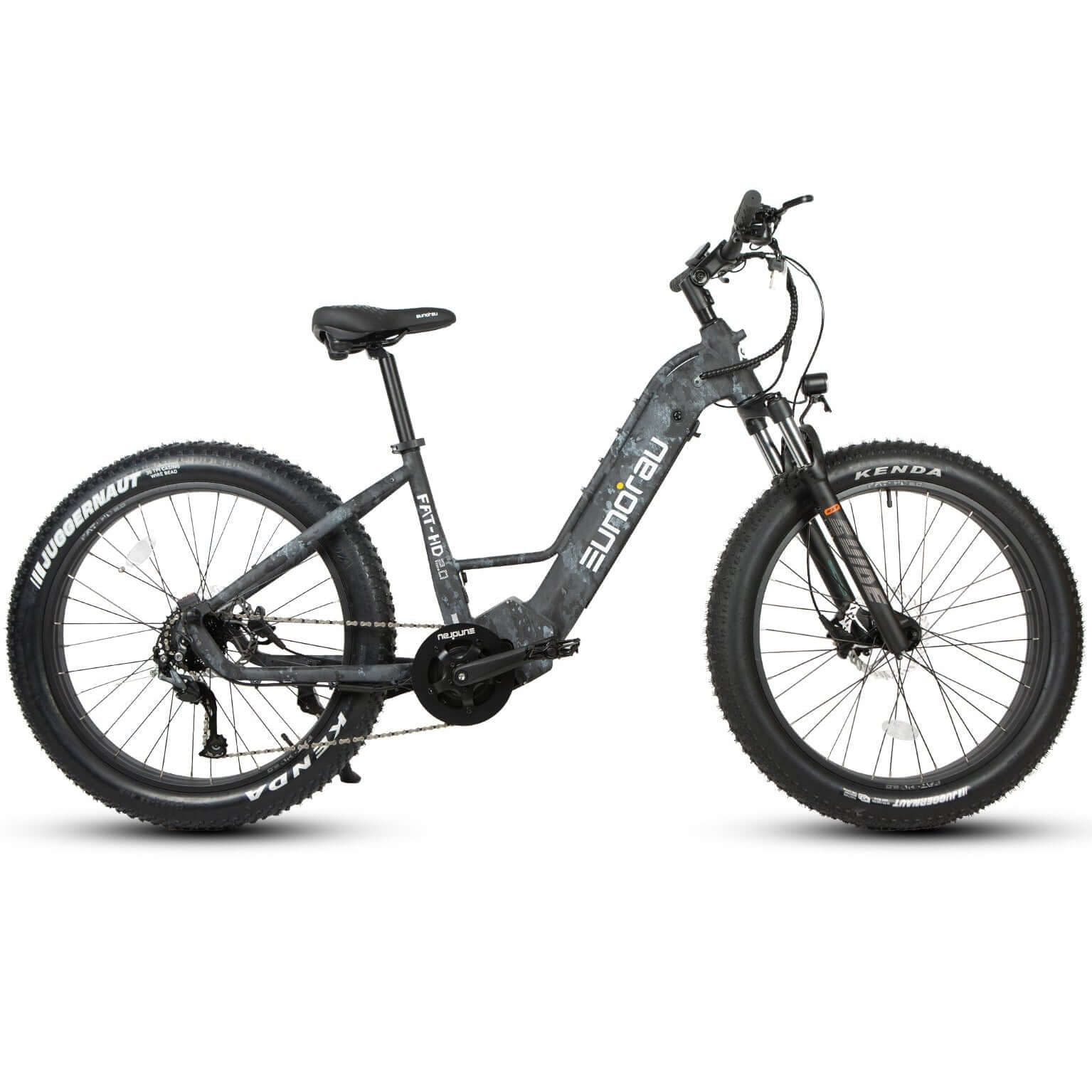 Electric bike with 'SunRider' branding on a white background