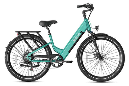 Teal electric bicycle on a white background