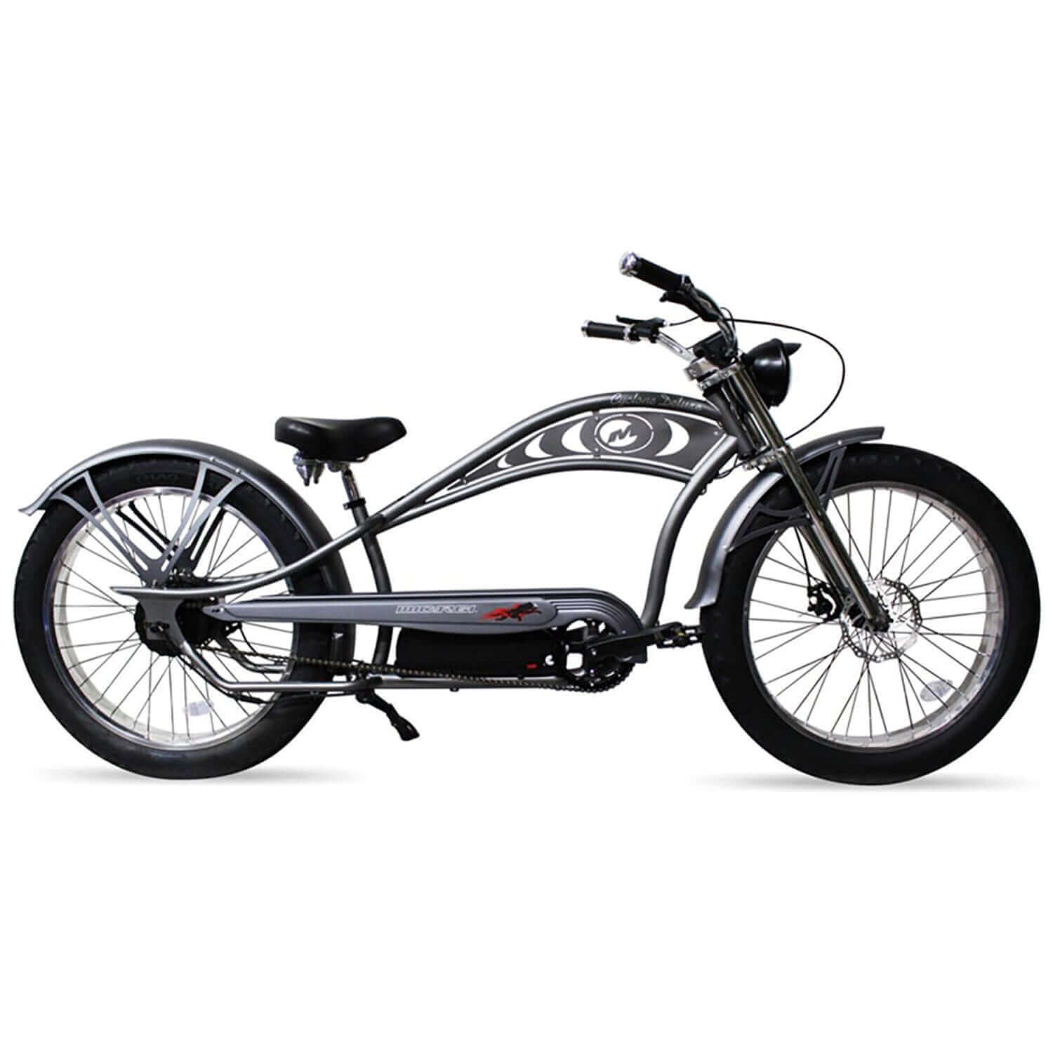 Micargi Cyclone Deluxe Electric Stretch Cruiser Matte Silver with Red Rims