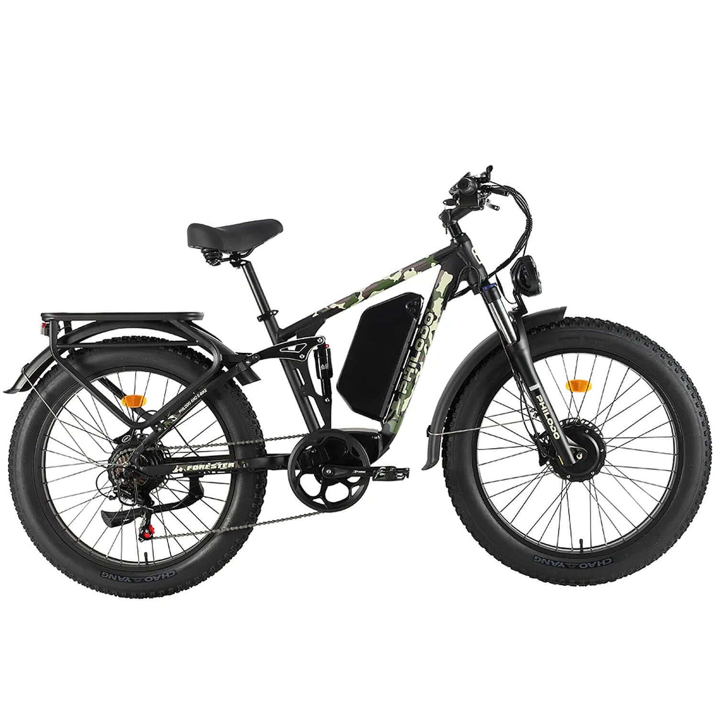 Philodo Forester 60V 5000W electric bike with dual motor and full suspension, designed for off-road adventures.