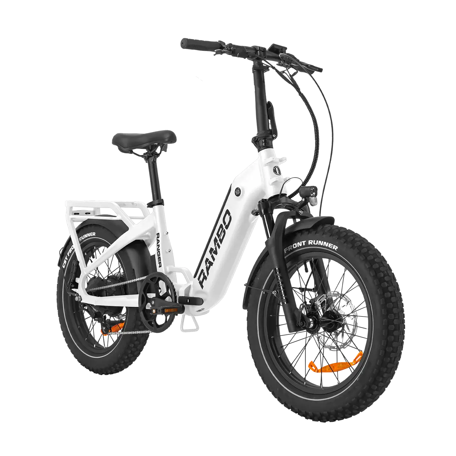 White electric bike with black accents on a white background