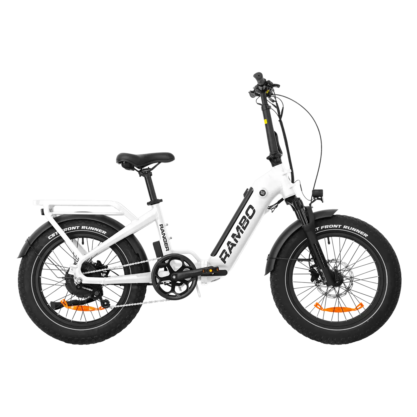 White electric bike with 'RAMBO' branding on a white background