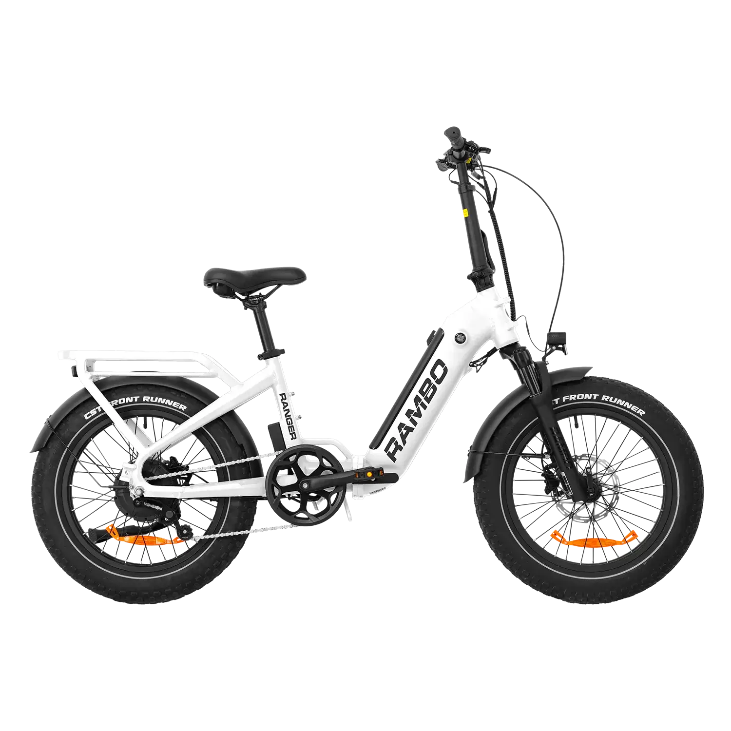 White electric bike with 'RAMBO' branding on a white background