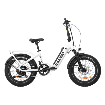 White electric bike with 'RAMBO' branding on a white background