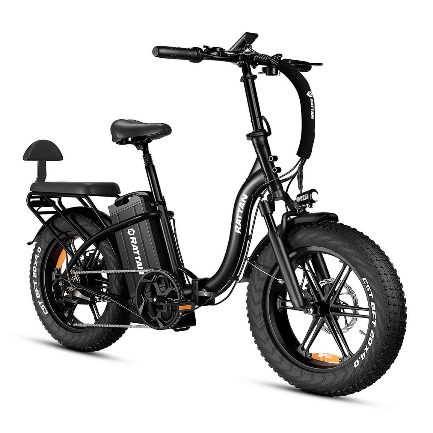 Rattan LF Ultra Step-Thru Folding Electric Bike with large tires and a compact design.
