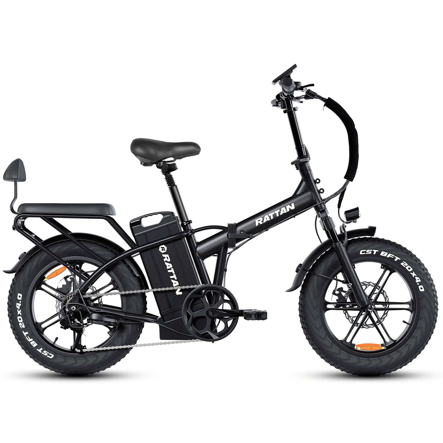Rattan LM Ultra High-Step Folding Electric Bike with fat tires and battery, perfect for urban commuting and outdoor adventures.