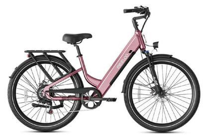 Pink electric bicycle on a white background